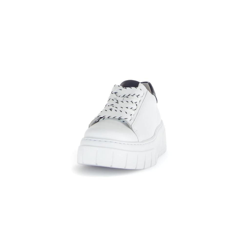 Gabor Rios Women's White Leather Lace-Up Sneakers with Chunky Sole and Black Details