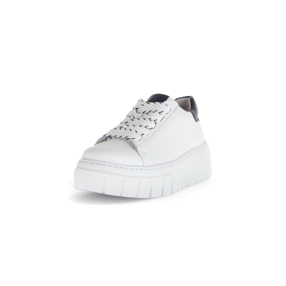 Gabor 63.222.27 Rios women's white leather lace-up trainers with thick platform sole.
