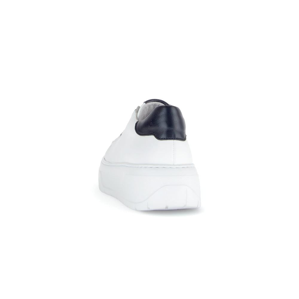 Gabor 63.222.27 Rios women's white leather lace-up trainers with black heel detail.