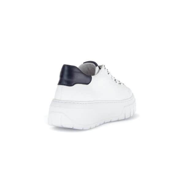 Gabor Rios Women's White Leather Lace-Up Sneakers with Black Heel Detail, chunky platform sole.