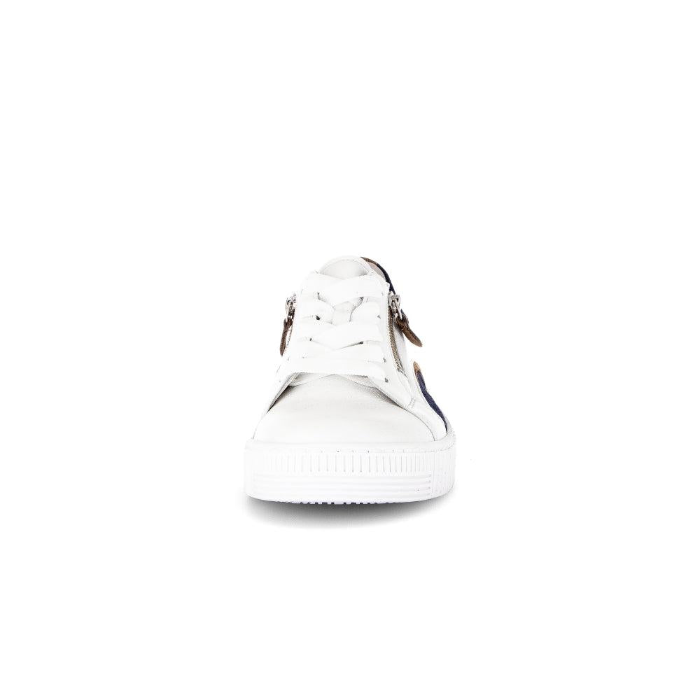 Gabor Wemo Ladies Multi Leather Zip & Lace Trainers, white with side zippers, casual sneaker style, comfortable and stylish footwear.