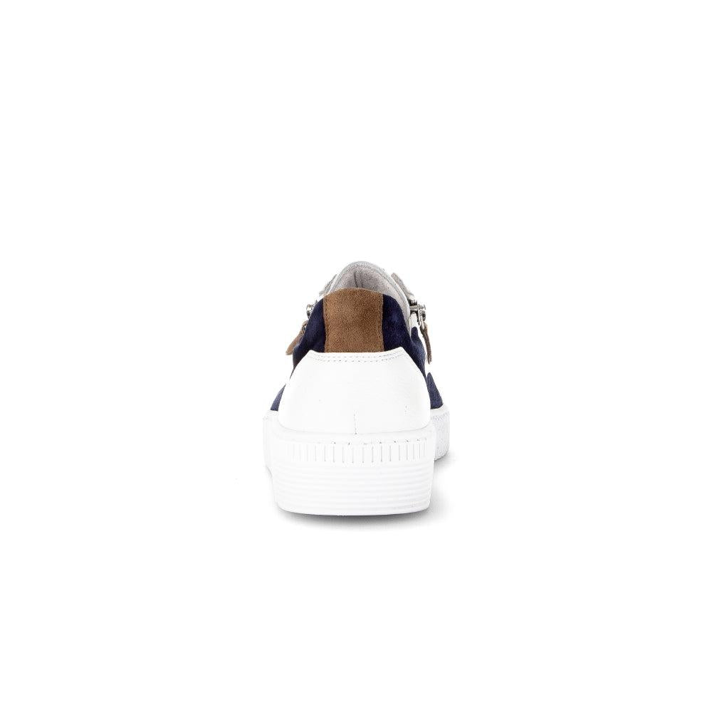 Gabor Wemo Ladies Multi Leather Zip & Lace Trainers, stylish sneakers with leather, zip, and lace details, white sole.