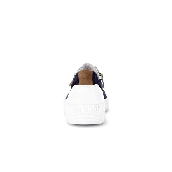 Gabor Wemo Ladies Multi Leather Zip & Lace Trainers, stylish sneakers with leather, zip, and lace details, white sole.