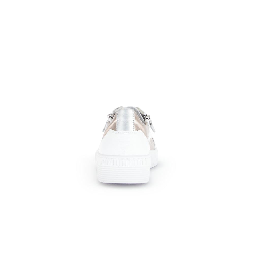 Gabor Wemo Ladies Multi Leather Zip & Lace Trainers, stylish sneakers with metallic accents and a chunky white sole.