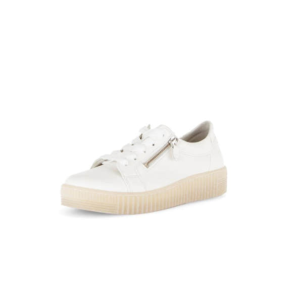 Gabor Ladies Creamy White Leather Trainers with Zip and Lace-up Details, Platform Sole, Stylish and Comfortable Footwear