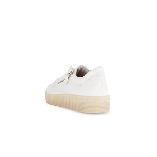 Gabor Ladies Creamy White Leather Trainers with Zip and Lace, Stylish and comfortable sneaker for women.