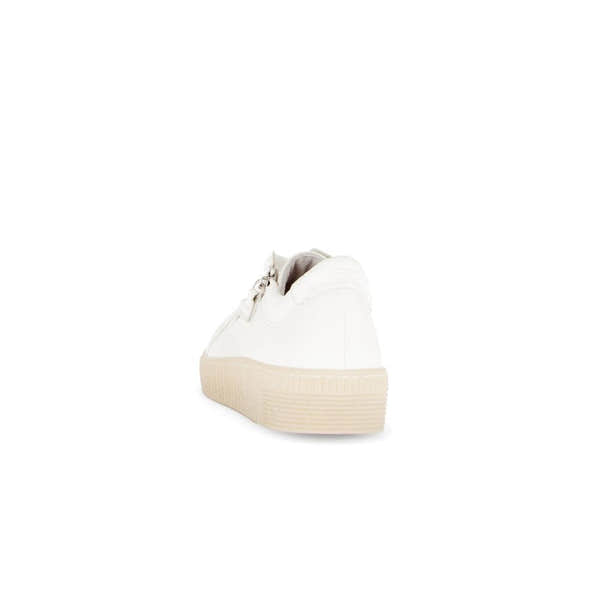Gabor 63.334.20 women's white leather trainers with lace-up and zip closure, chunky heel, and athletic style.