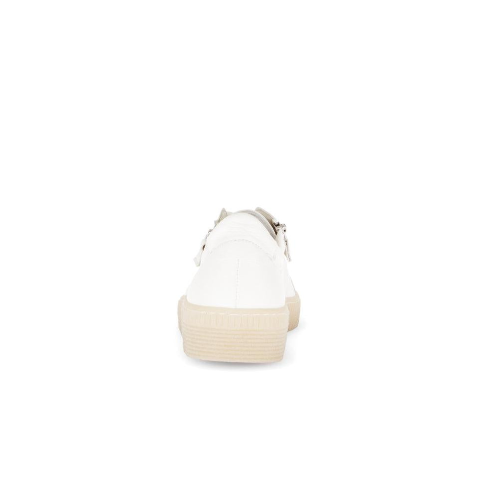 Gabor Ladies White Leather Trainers with Zip and Lace, Creamy White Sneakers, Slim Sole, Fashionable Footwear