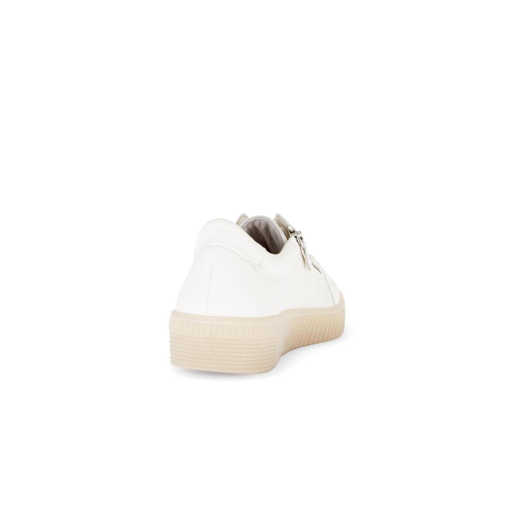 Gabor 63.334.20 Women's Creamy White Leather Zip & Lace Trainers, casual low-top sneakers with textured sole and zipper detail.