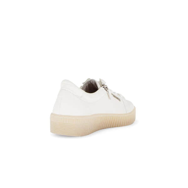 Gabor women's cream leather trainers with zip and lace details, chunky sole, casual sneaker style.