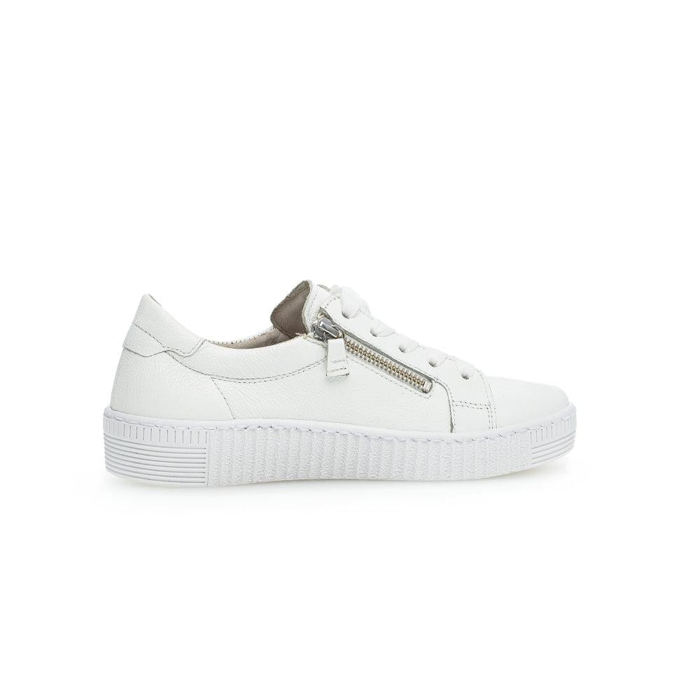Gabor Women's White Leather Trainers with Zip and Lace Detail, Platform Sole, Stylish and Comfortable Sneaker.