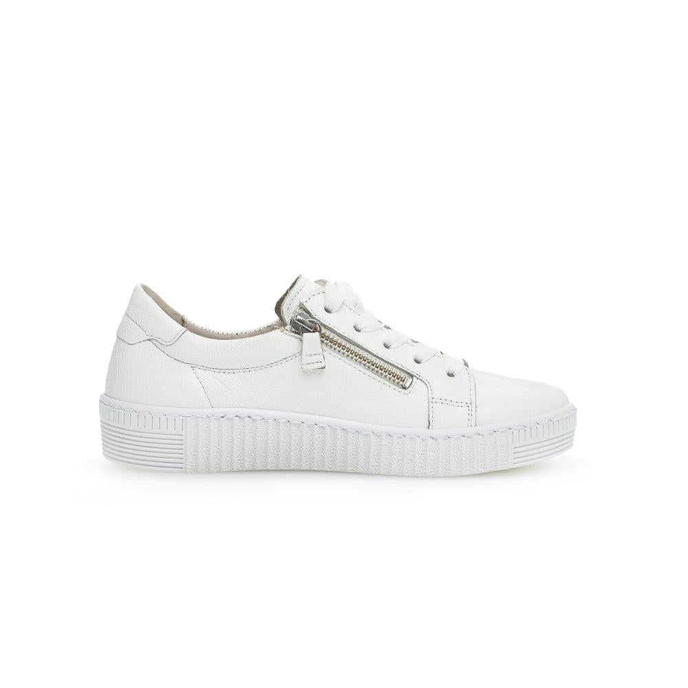 Gabor 63.334.21 White leather ladies' trainers with zip and lace-up closure, chunky rubber sole, stylish and sporty design.