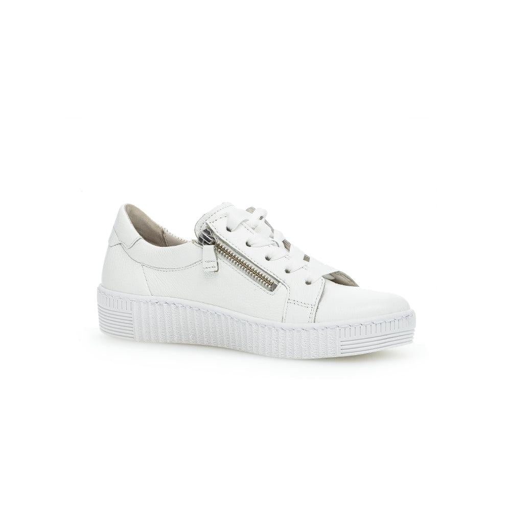 Gabor Women's White Leather Trainers with Zip and Lace Closure, Platform Sole, and Stylish Design.