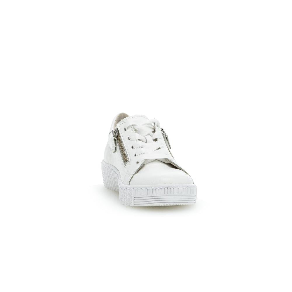 Gabor 63.334.21 women's white leather trainers with zip and lace-up design, platform sole, stylish casual footwear.