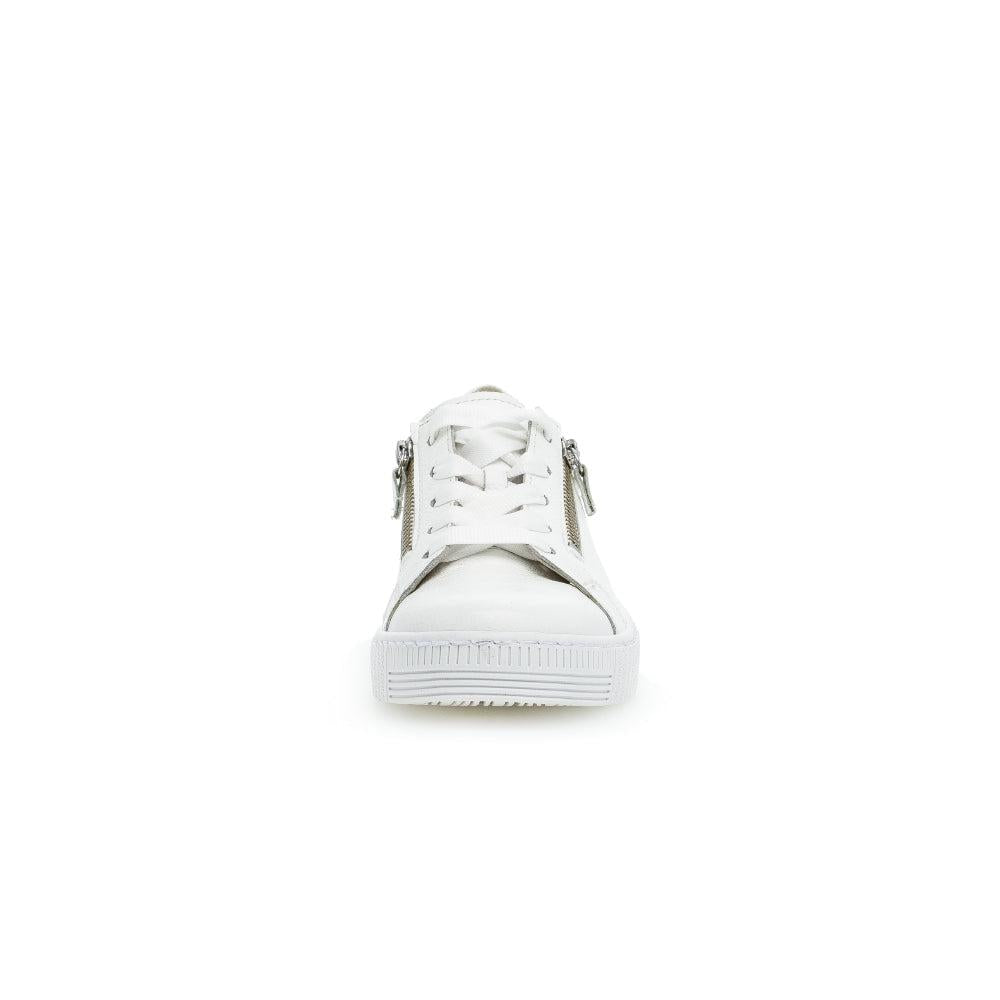 Gabor 63.334.21 Women's White Leather Trainers with Zip, Lace-Up, and Side Zipper Details.
