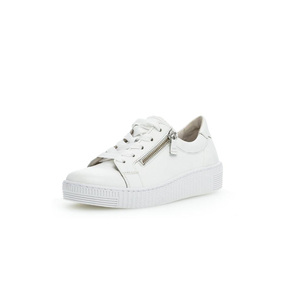 Gabor 63.334.21 women's white leather trainers with zipper and lace-up design, chunky sole, stylish and casual footwear.
