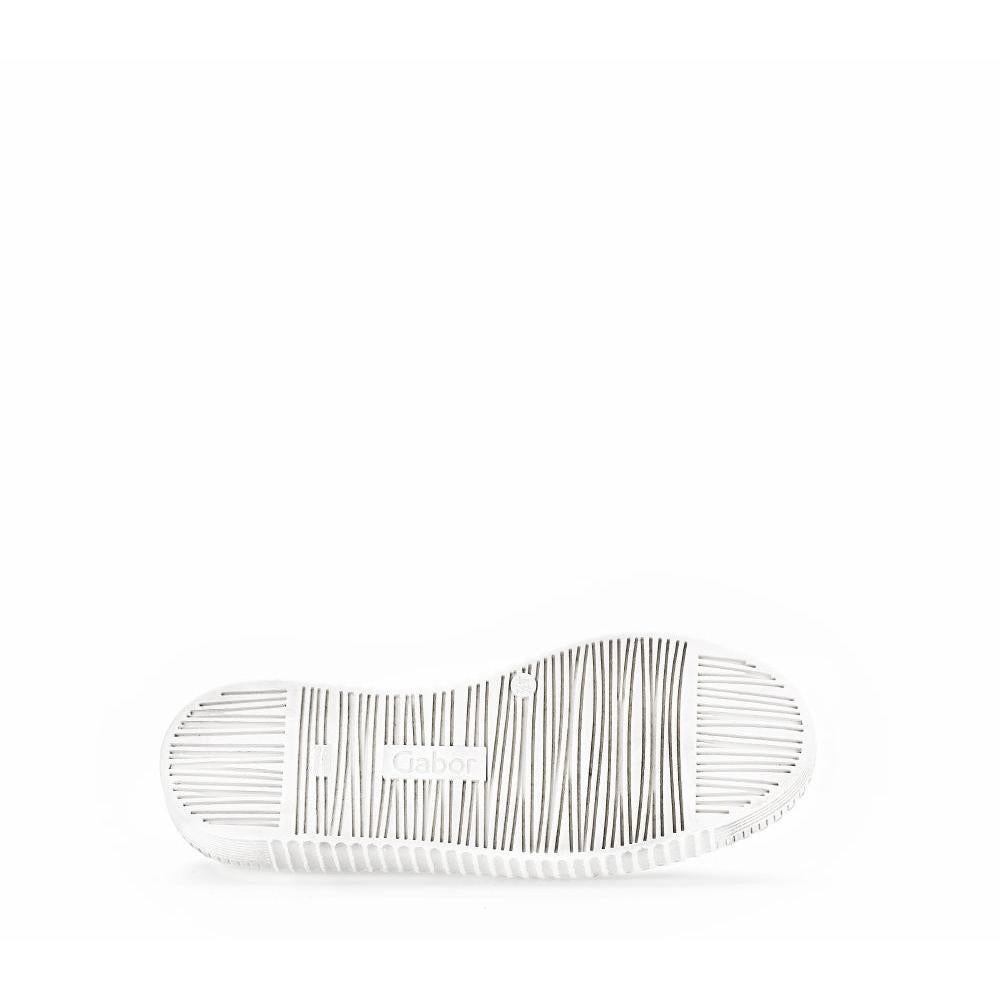 Gabor women's white leather trainers with zip and lace detail, cushioned sole, and slip-resistant outsole.
