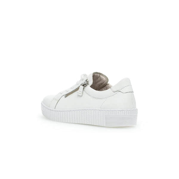 Gabor 63.334.21 women's white leather lace-up trainers with zip detail and chunky sole.