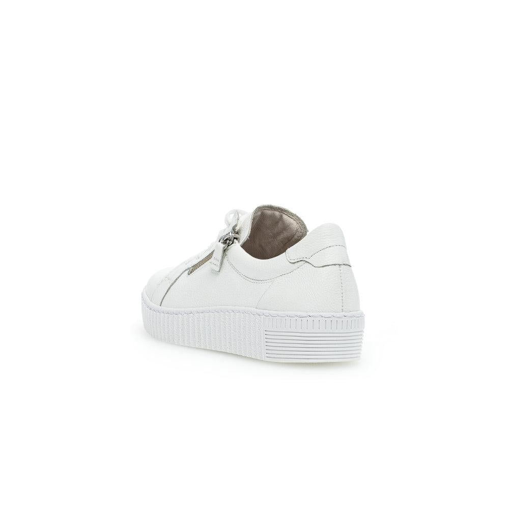 Gabor 63.334.21 women's white leather trainers with zip and lace detailing, chunky sole, stylish and comfortable footwear.