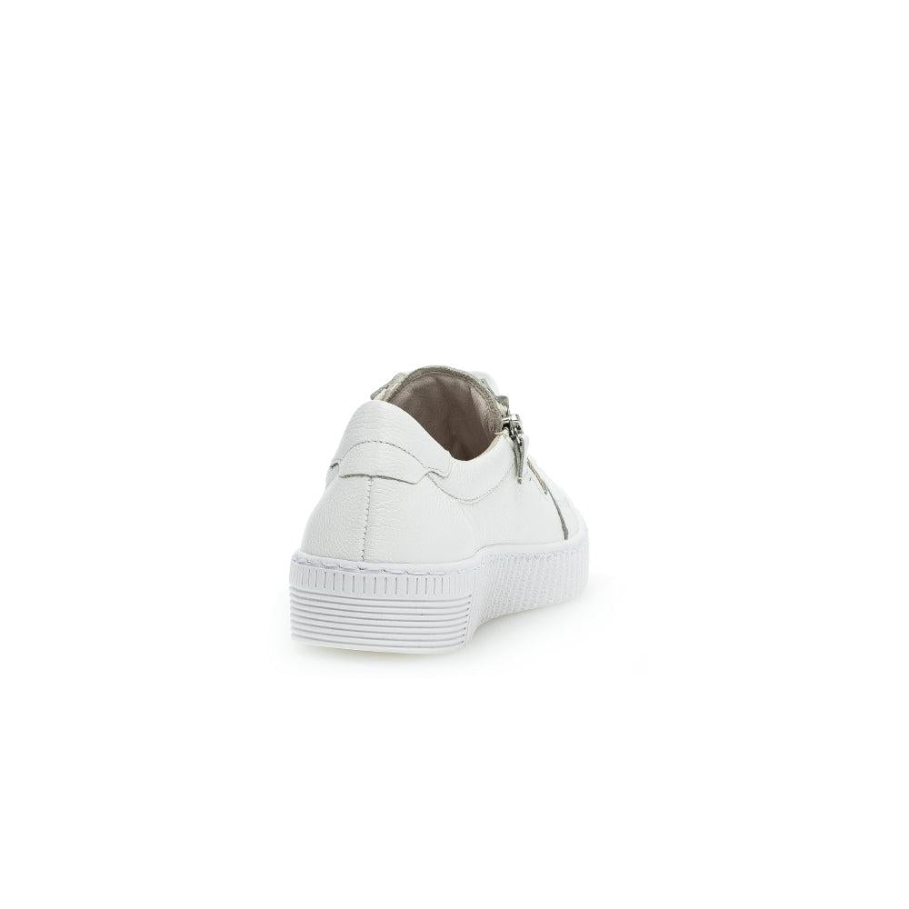 Gabor 63.334.21 white leather ladies' trainers with zip and lace detail, chunky sole, stylish casual sneakers.