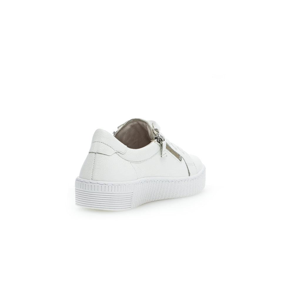 Gabor 63.334.21 white leather women's trainers with zip and lace-up details, platform sole, casual sneaker style.