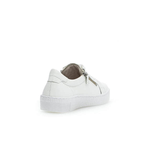 Gabor 63.334.21 white leather women's trainers with zip and lace-up details, platform sole, casual sneaker style.