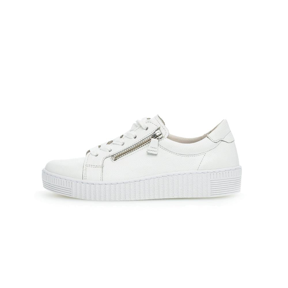 Gabor Women's White Leather Trainers with Zip and Lace Upgrade, Casual Sneakers, Platform Sole