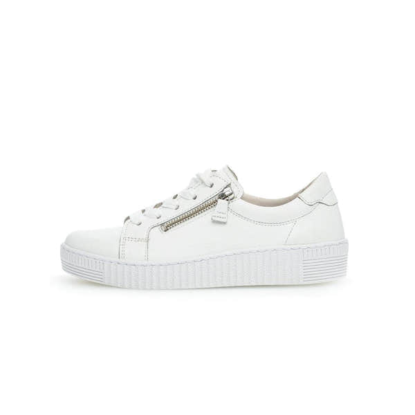 Gabor Women's White Leather Trainers with Zip and Lace Upgrade, Casual Sneakers, Platform Sole