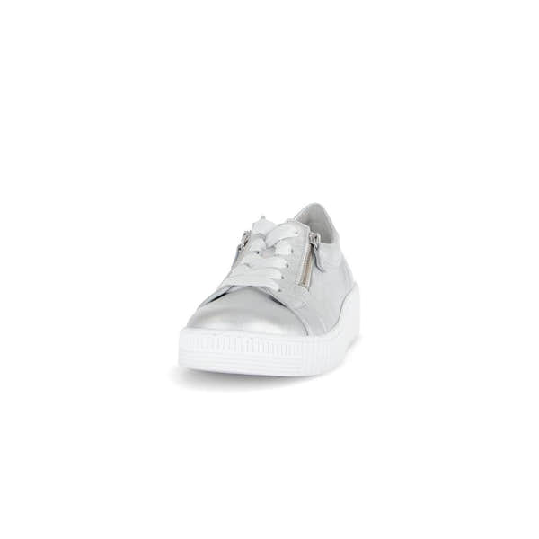 Gabor Ladies' Silver Leather Trainers with Zip and Lace Details, stylish and comfortable sneaker for women.