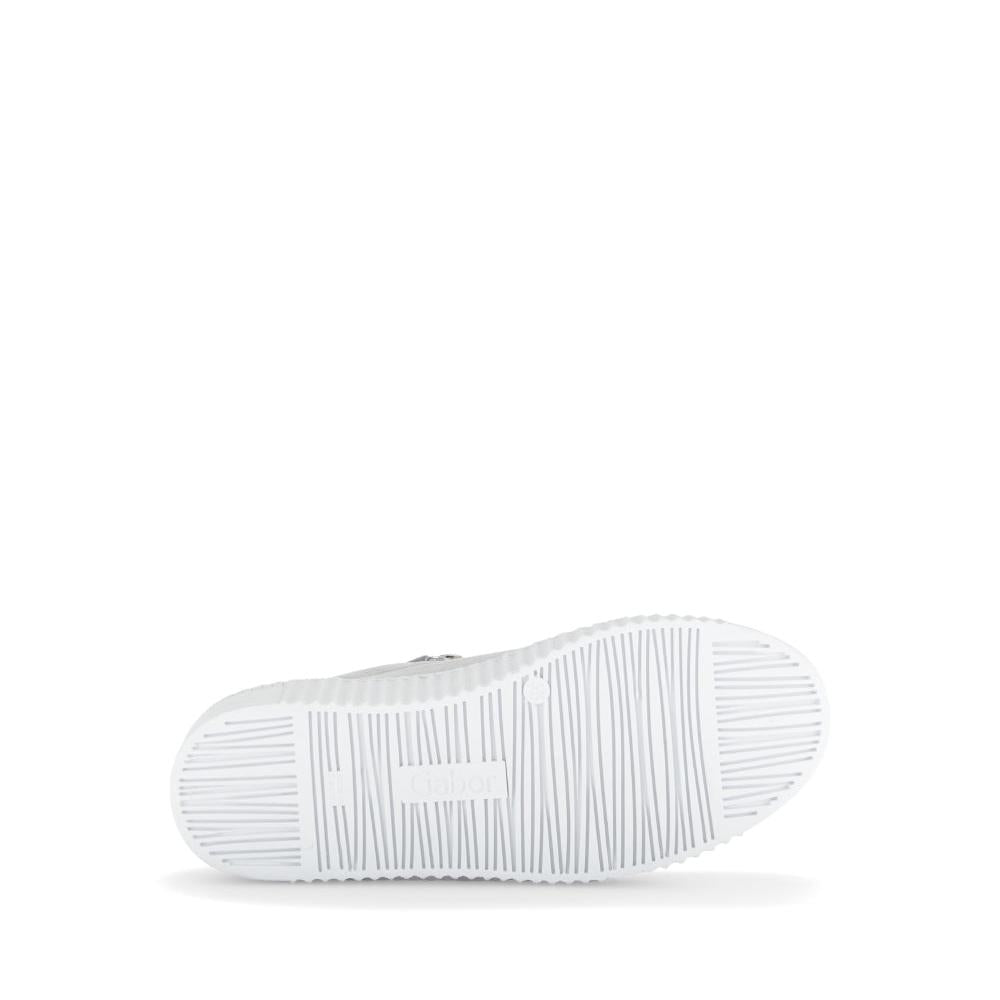 Gabor Women's Silver Leather Trainers with Zip and Lace Details, Rubber Sole, and Stylish Design.