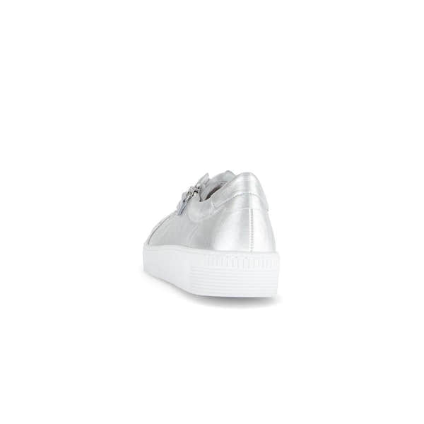 Gabor Women's Silver Leather Trainers with Zip and Lace Details, Platform Sole, Fashionable Sneaker.
