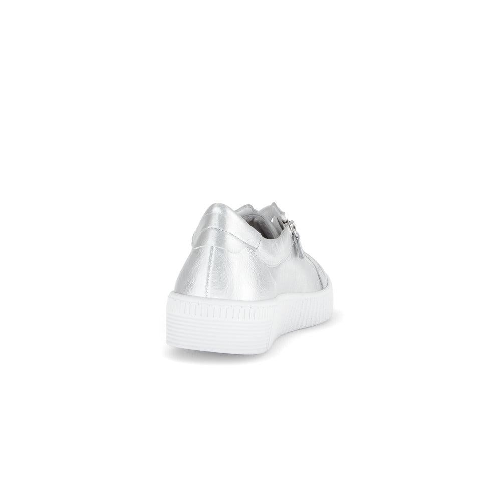 Gabor Women's Silver Leather Trainers with Zip and Lace, Platform Sole, Stylish and Comfortable Footwear