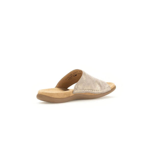 Gabor Lanzarote Ladies Beige Multi Leather Slip-On Sandals with cushioned footbed and open toe design.