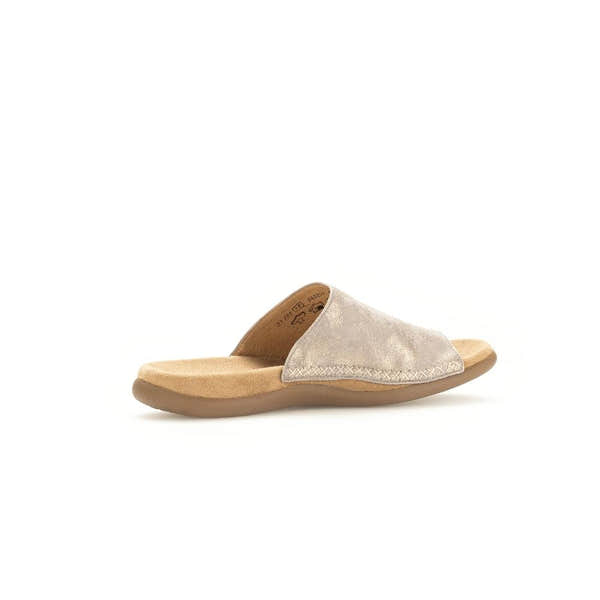 Gabor Lanzarote Ladies Beige Multi Leather Slip-On Sandals for women, comfortable beige slip-on with leather upper and cushioned sole.