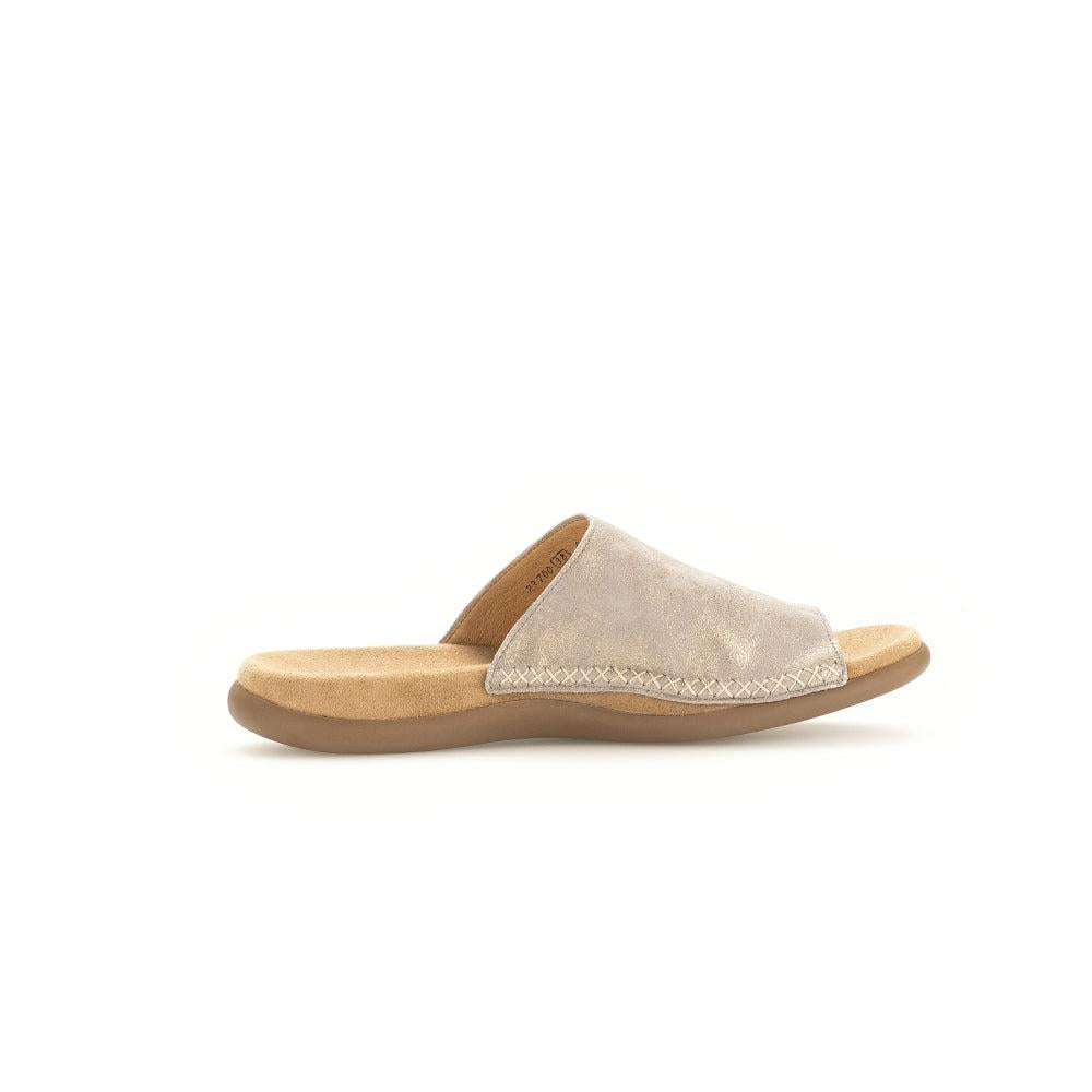 Gabor Lanzarote Women's Beige Multi Leather Slip-On Sandals with cushioned footbed and open toe design.