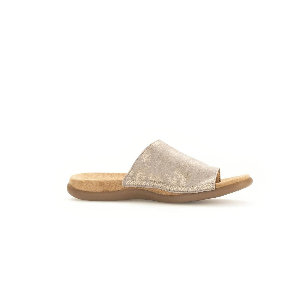 Gabor Lanzarote Ladies Beige Multi Leather Slip-On Sandals, open-toe casual slide with cushioned insole and flat sole.