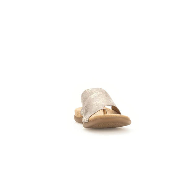 Gabor Lanzarote Ladies Beige Multi Leather Slip-On Sandals, comfortable open-toe footwear with a beige multi-tone leather upper and cushioned sole.