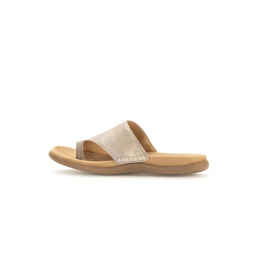 Gabor Lanzarote beige multi leather slip-on women's sandals with open toe and cushioned sole.