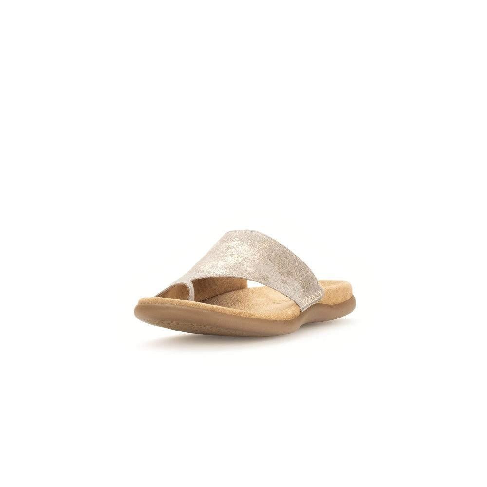 Gabor Lanzarote Ladies Beige Multi Leather Slip-On Sandals with cushioned sole and open toe design.