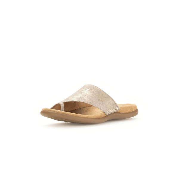 Gabor Lanzarote Ladies Beige Multi Leather Slip-On Sandals with cushioned footbed and open toe design.