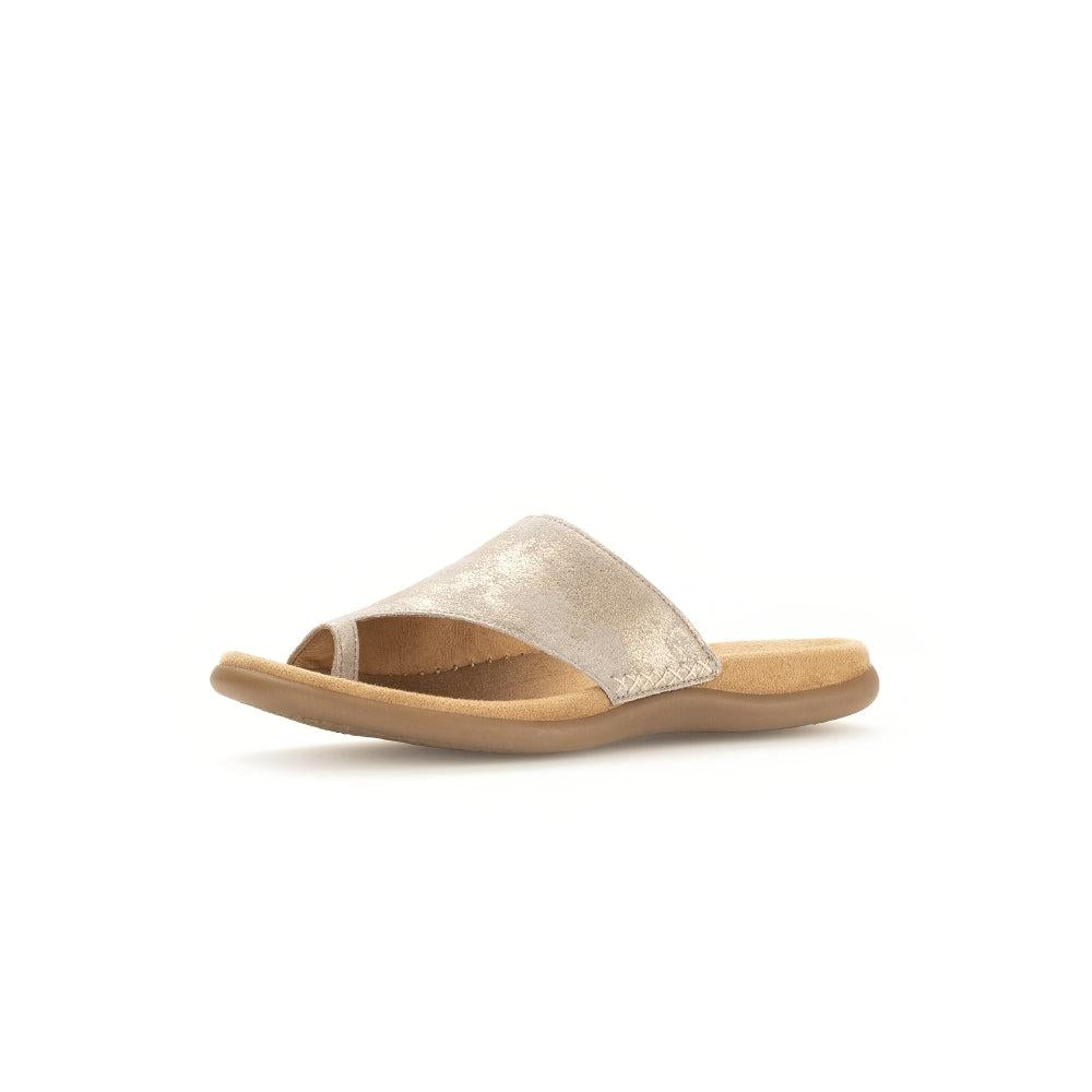 Gabor Lanzarote Ladies Beige Multi Leather Slip-On Sandals with cushioned sole and open toe design.