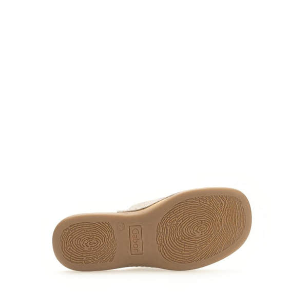 Gabor Lanzarote Ladies Beige Multi Leather Slip-On Sandals with cushioned sole and rubber tread grip.