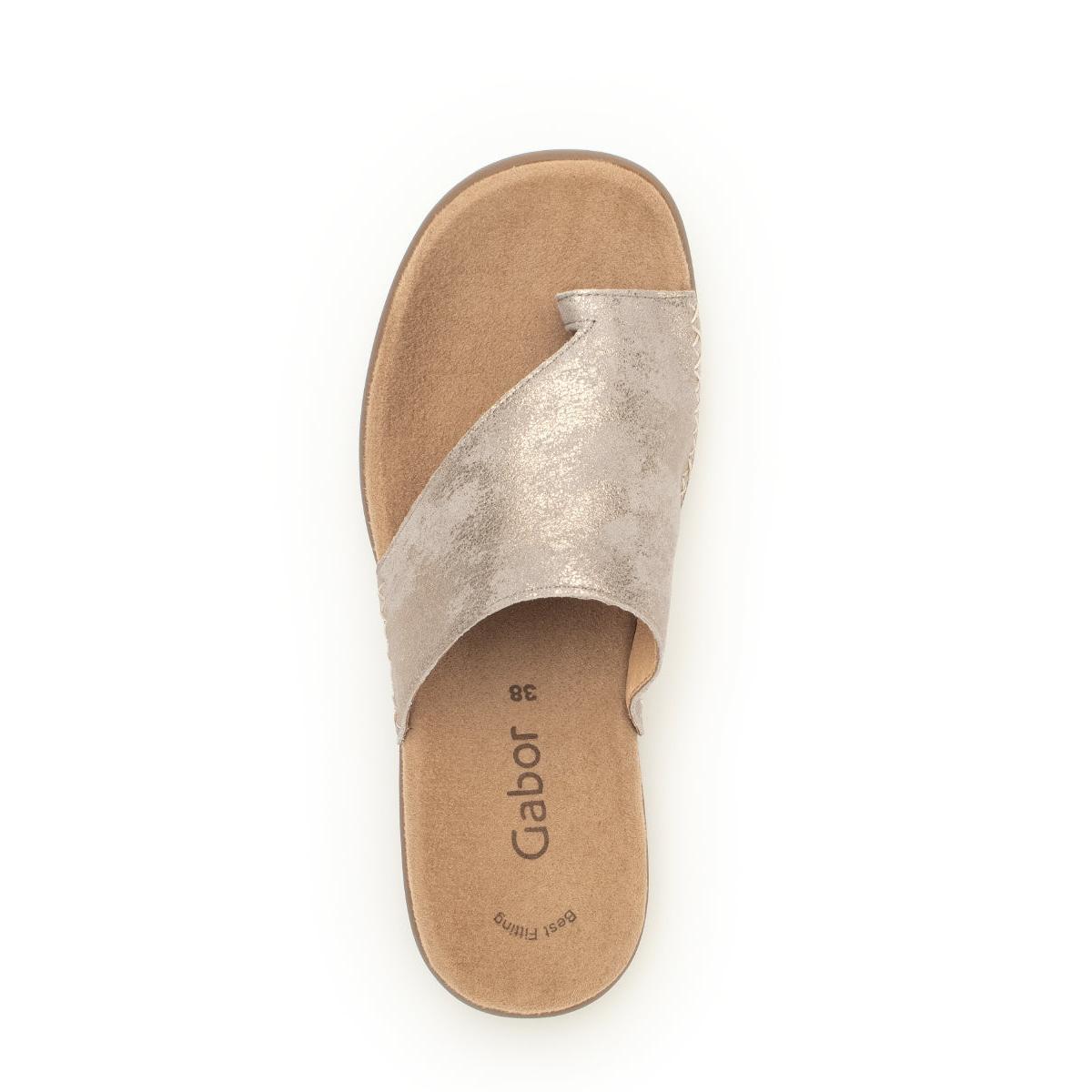Gabor women's beige multi leather slip-on sandals with wide straps and cushioned footbed, size 38, Lanzarote collection.