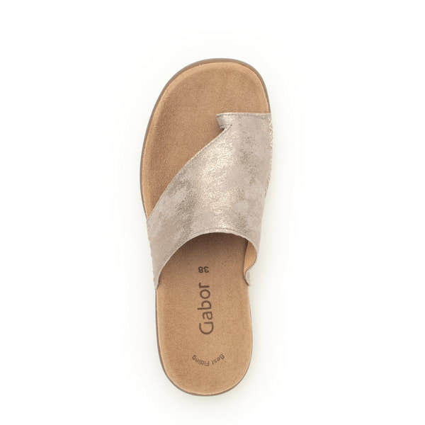 Gabor women's beige multi leather slip-on sandals with wide straps and cushioned footbed, size 38, Lanzarote collection.