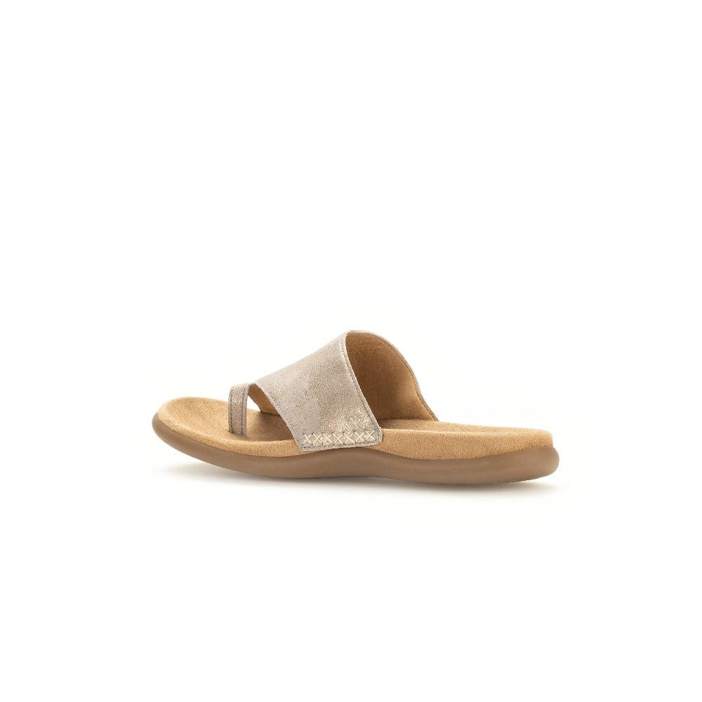 Gabor Lanzarote Ladies Beige Multi Leather Slip-On Sandals with comfortable footbed and open toe design.