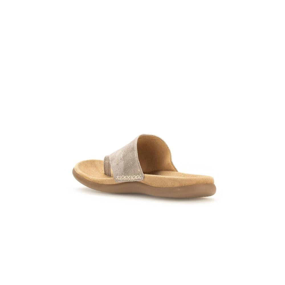 Gabor Lanzarote Ladies Beige Multi Leather Slip-On Sandals with cushioned footbed and open toe design.