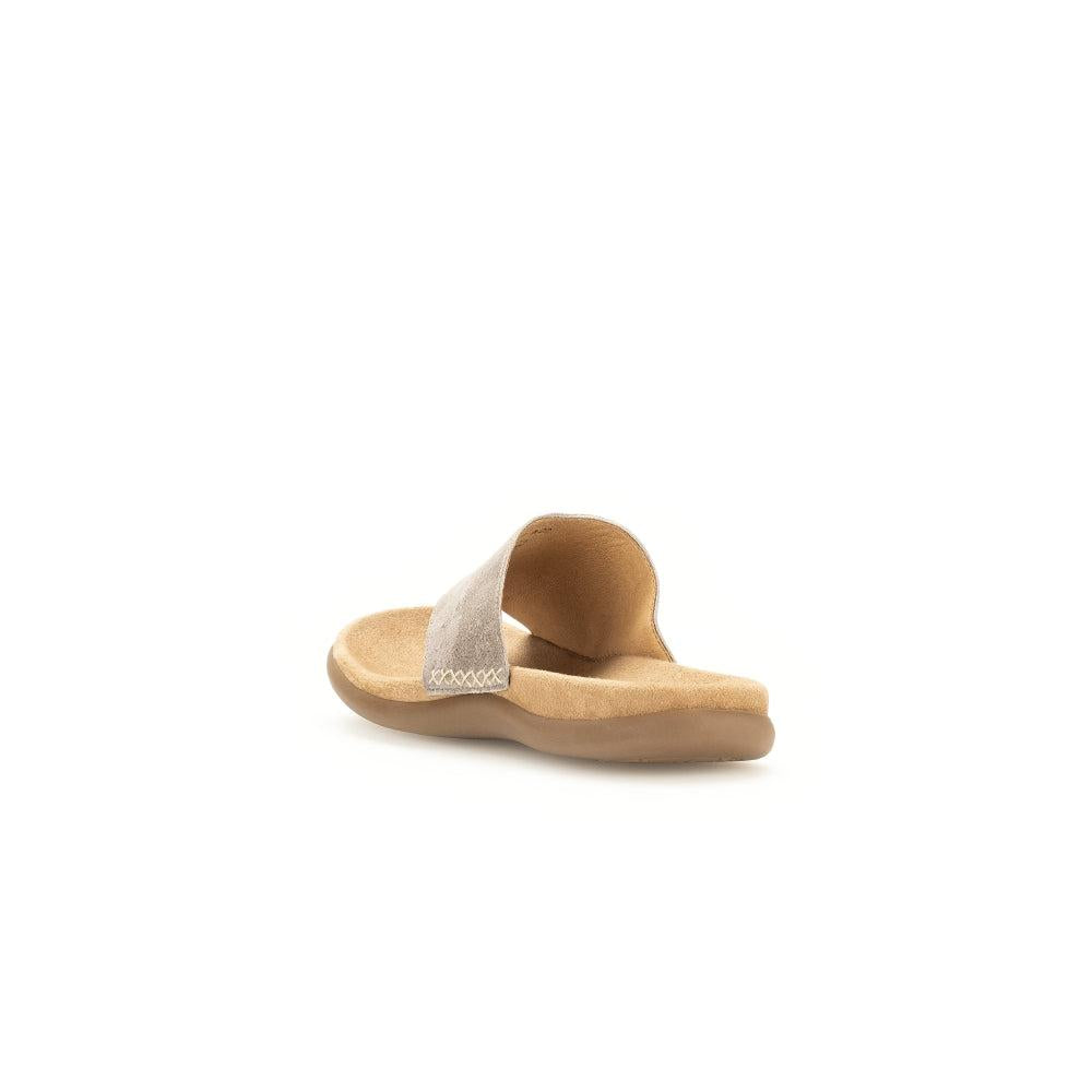 Gabor Lanzarote Ladies Beige Multi Leather Slip-On Sandals with cushioned footbed and open toe design.