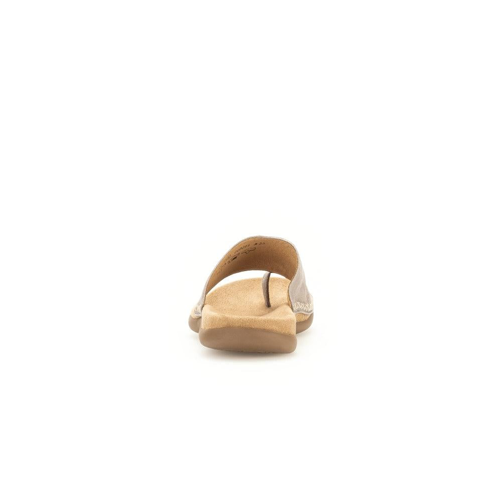 Gabor Lanzarote Ladies Beige Multi Leather Slip-On Sandals, open-toe with cushioned insole and flat sole.