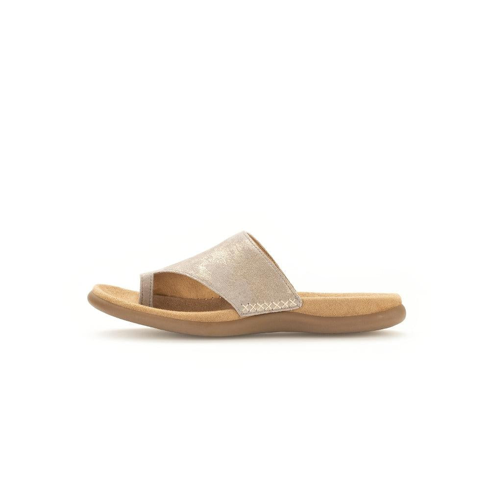 Gabor Lanzarote Ladies Beige Multi Leather Slip-On Sandals, open toe, flat sole, casual summer footwear for women.