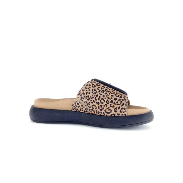 Gabor Adios Ladies Brown Animal Print Suede Touch Fastening Slip-On Sandals with Cushioned Footbed and Platform Sole